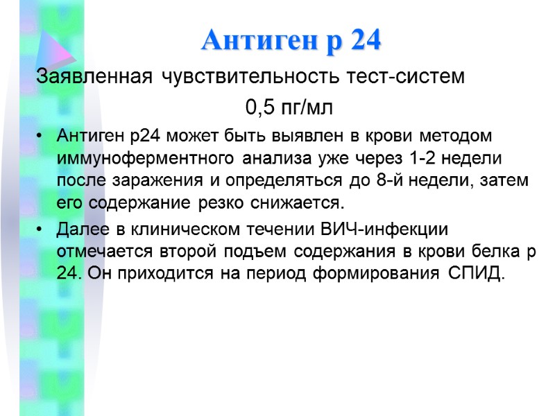 Антиген р 24 Заявленная чувствительность тест-систем        